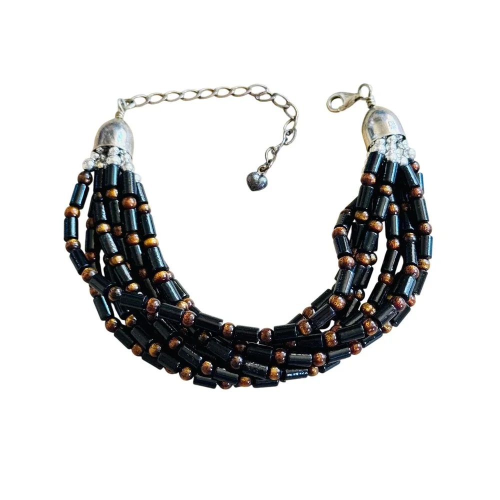 Jay King DTR Desert Rose Trading Bracelet Black Gold Coral Beaded Sterling 925